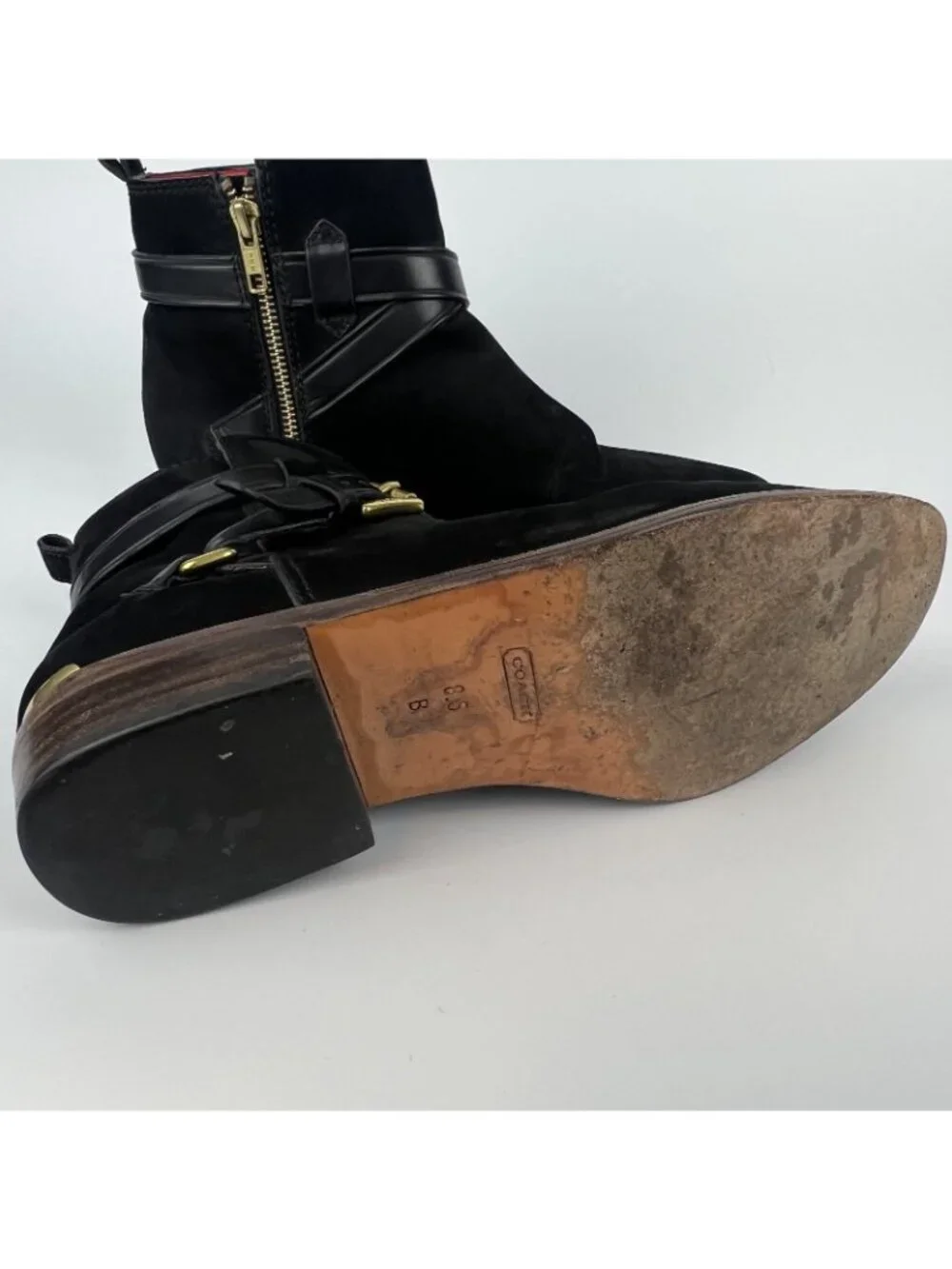 Coach Leoda Suede Ankle Boots Women’s 8.5 B – Black Zip Booties w/ Buckle - Picture 9 of 10